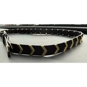 LINEA PELLE Black Leather Heavily Studded Belt Gold Hardware Size S Metal